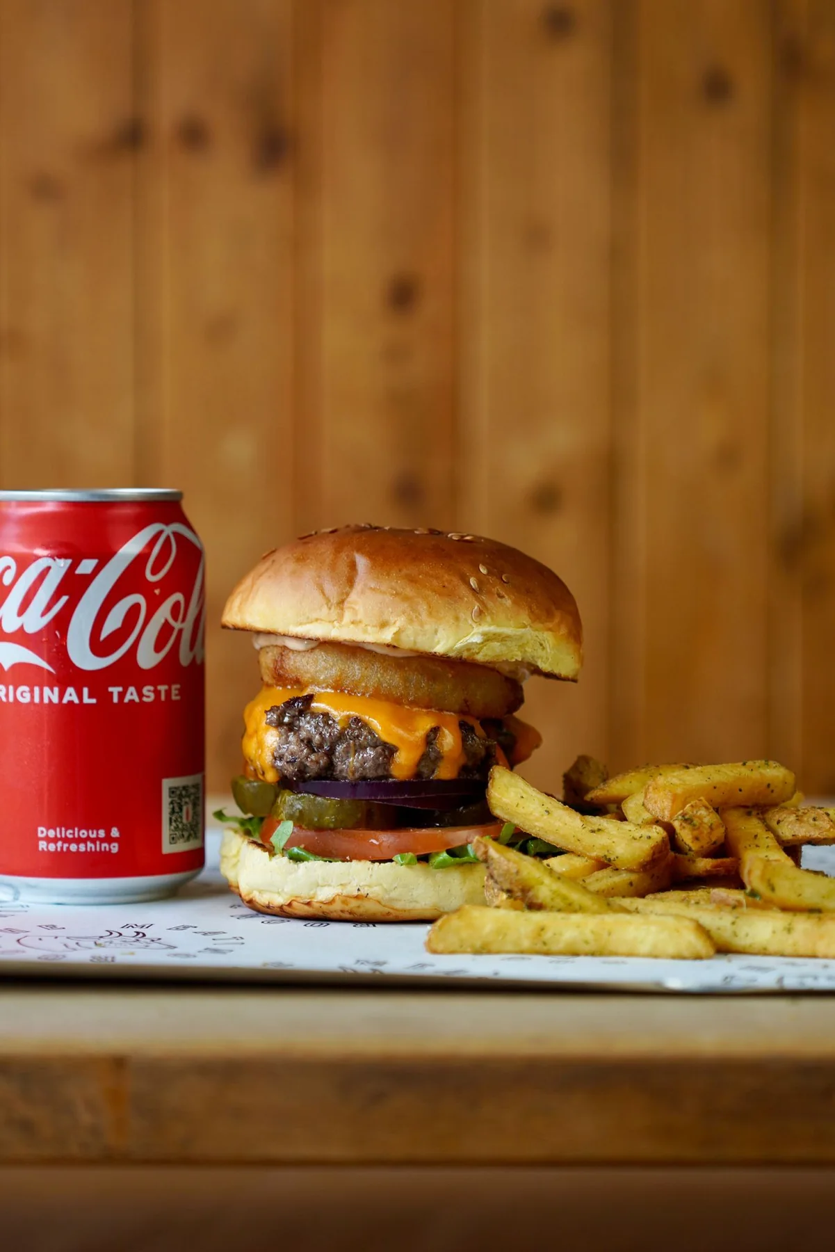 House burger with fries